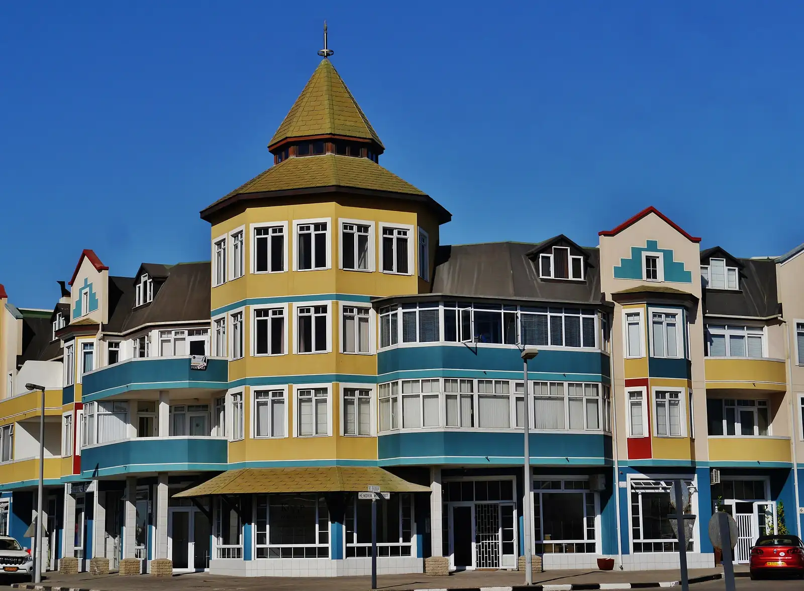 Colonial-era buildings on Bahnhof Street in central Swakopmund