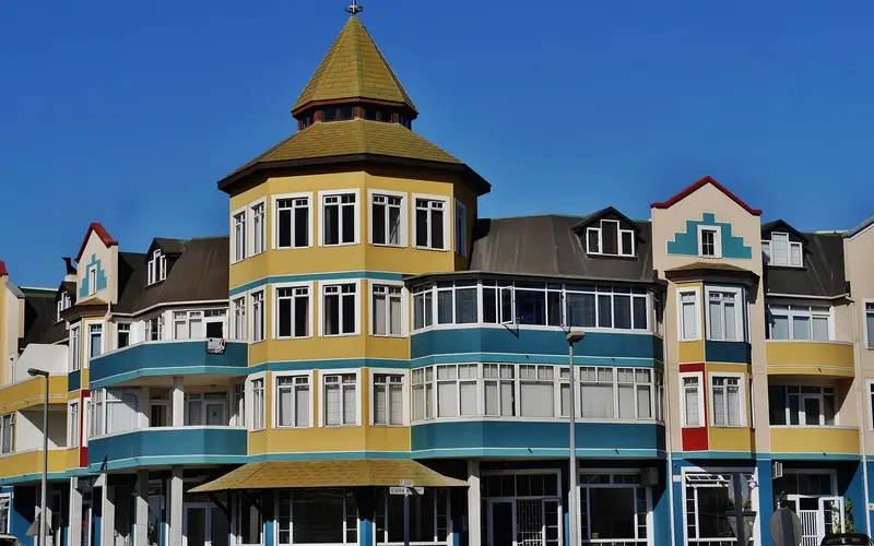 Colonial-era buildings on Bahnhof Street in central Swakopmund