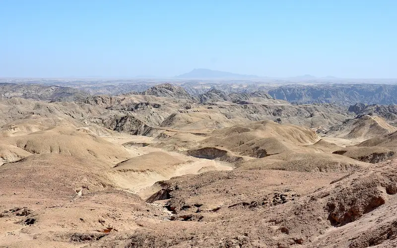 Eroded ridges and valleys of the Moon Landscape above the Swakop River east of Swakopmund