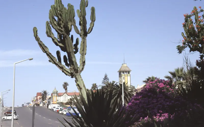 View along Swakopmund's seafront promenade with its gardens