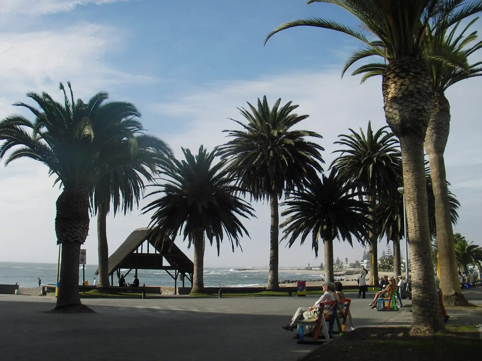 Palm-lined seafront promenade in Swakopmund