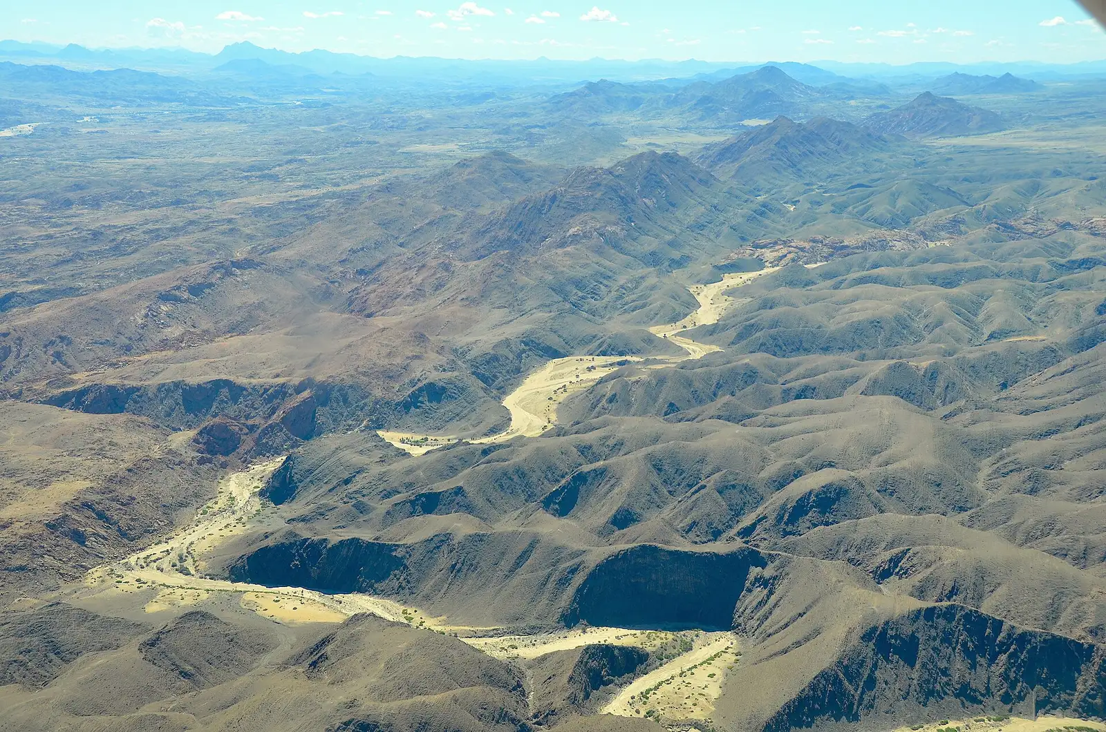 Aerial view over the Namib and a tributary of the Swakop River
